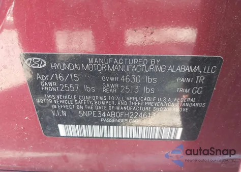 2015 Hyundai Sonata Sport 2.0T from USA, damaged, VIN 5NPE34AB0FH224613